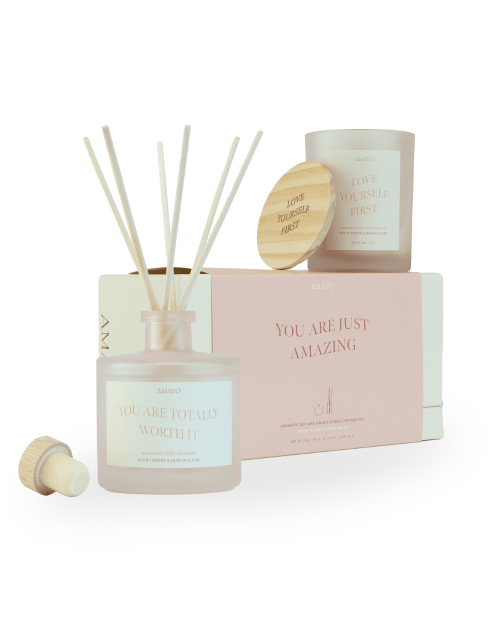 Geschenkdoos geurkaars + geurstokjes Peony roses