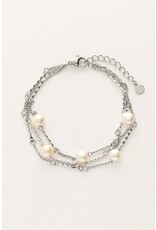 Armband 3 lagen parels zilver