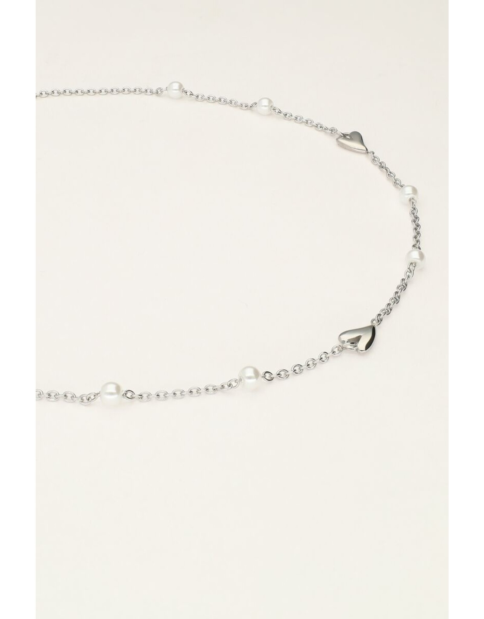 Ketting met hartjes en parels zilver