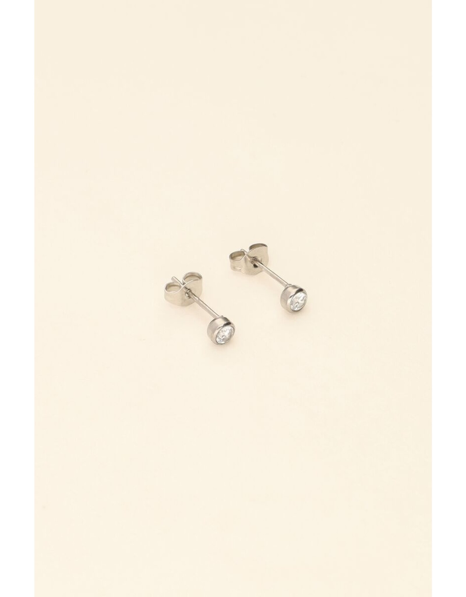 Studs rondje strass zilver