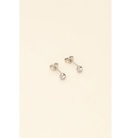 Studs rondje strass zilver