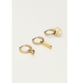 Set 3 oorringen smiley goud