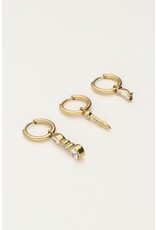Set van 3 oorringen strass goud