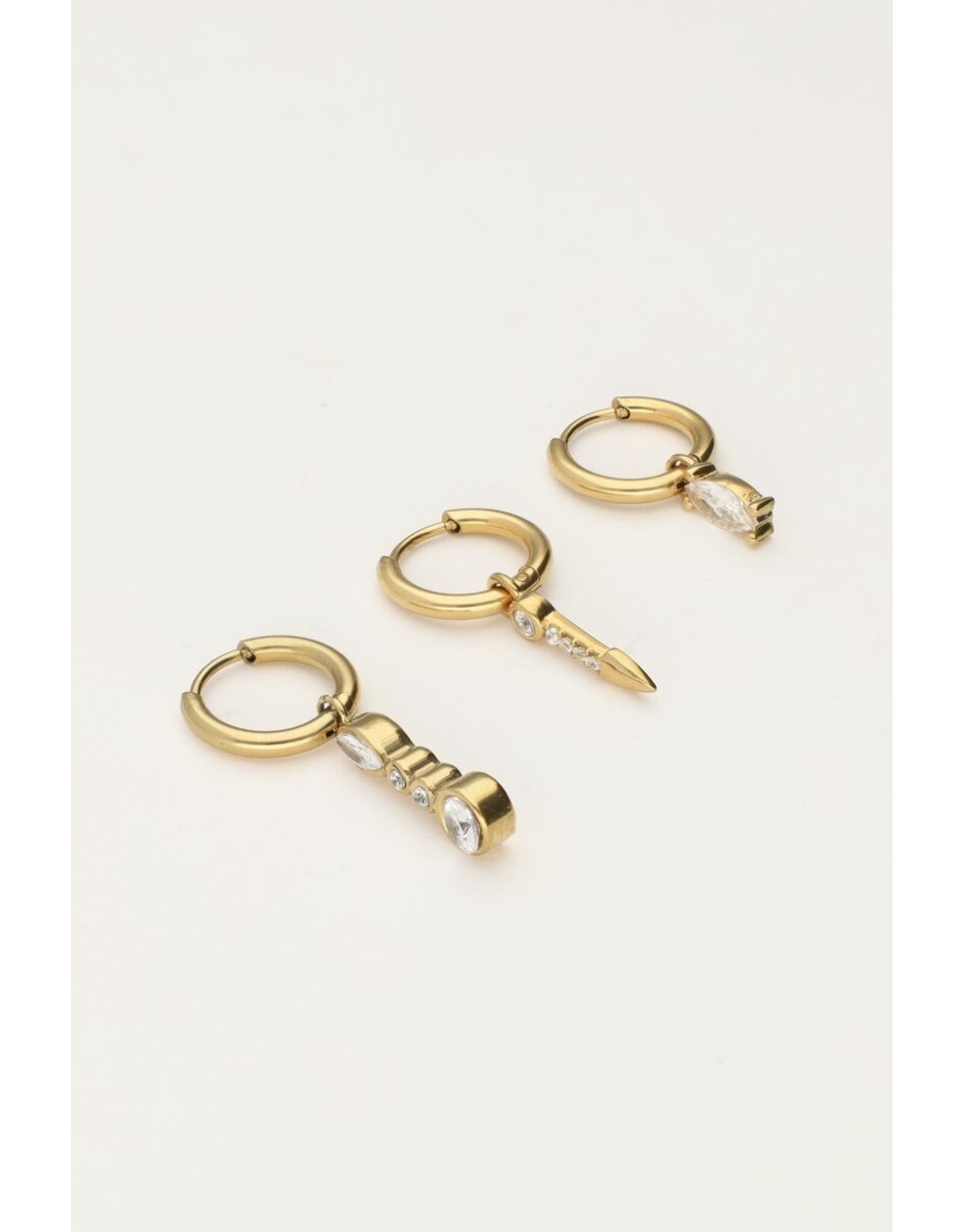 Set van 3 oorringen strass goud