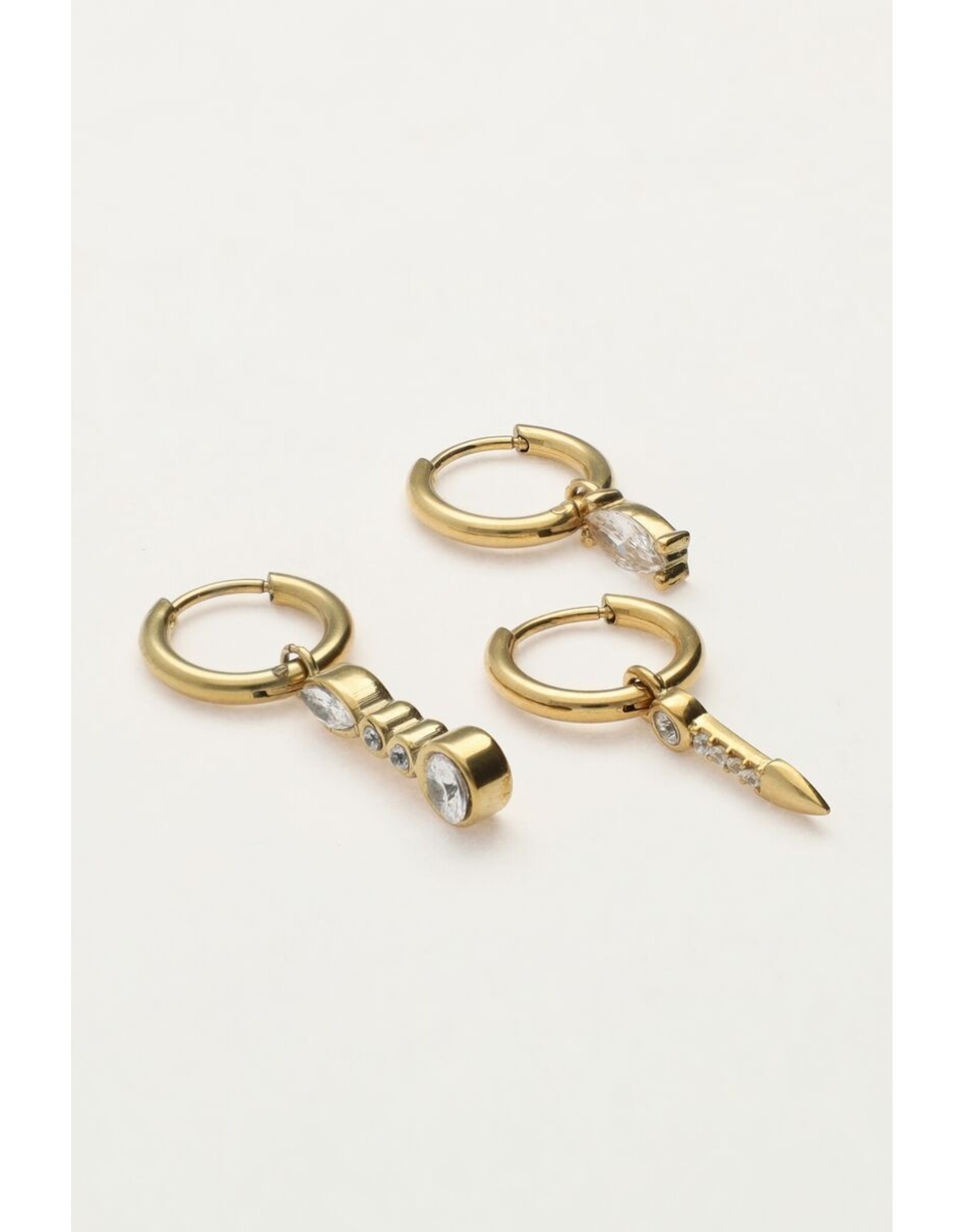 Set van 3 oorringen strass goud