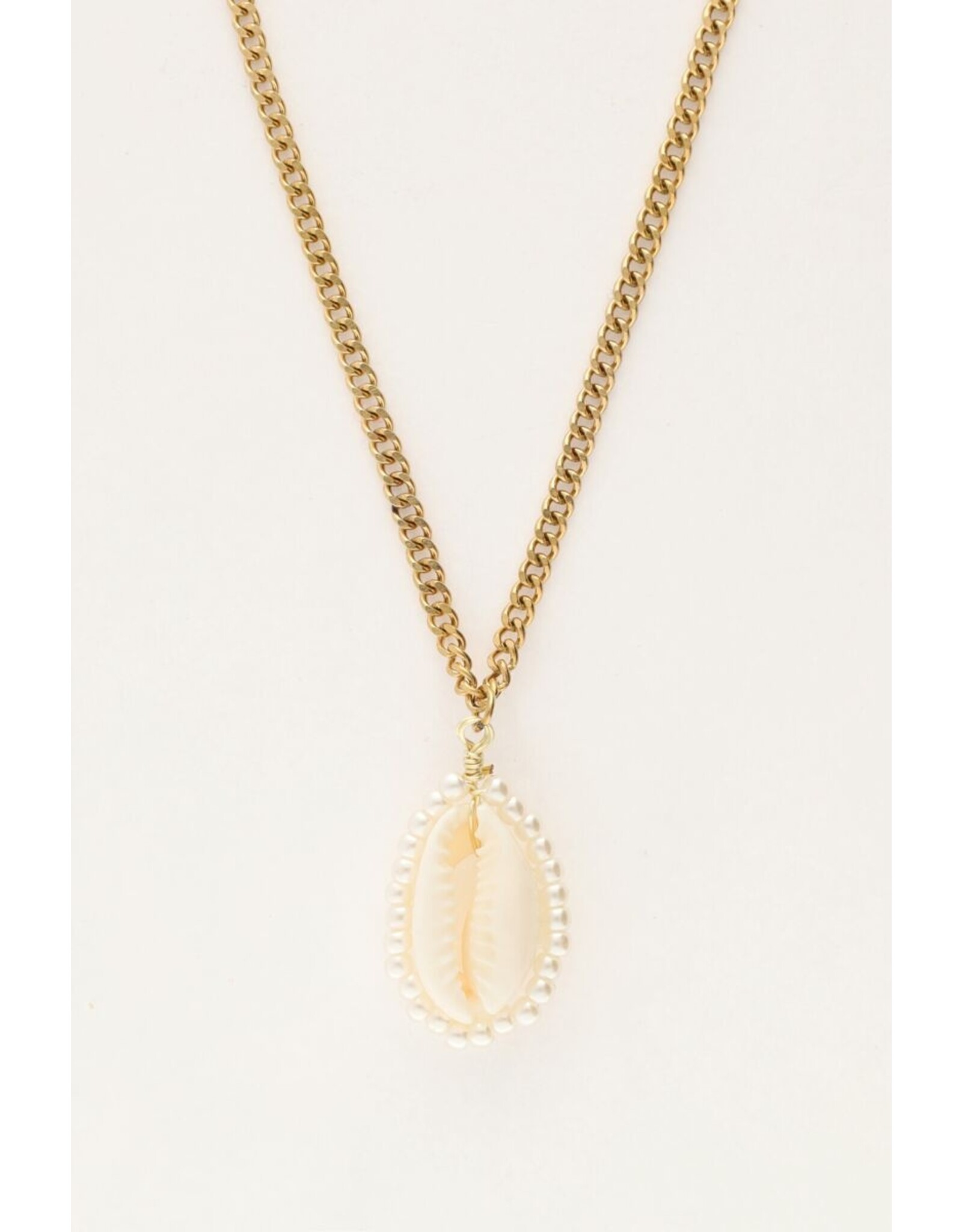 Ketting schelp pareltjes goud