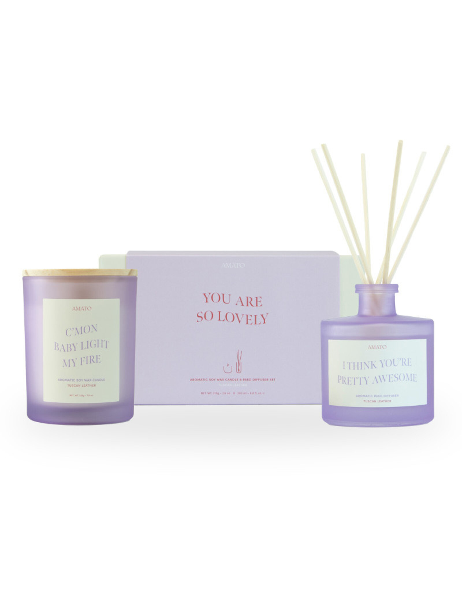 Geschenkdoos geurkaars + geurstokjes Tuscan leather