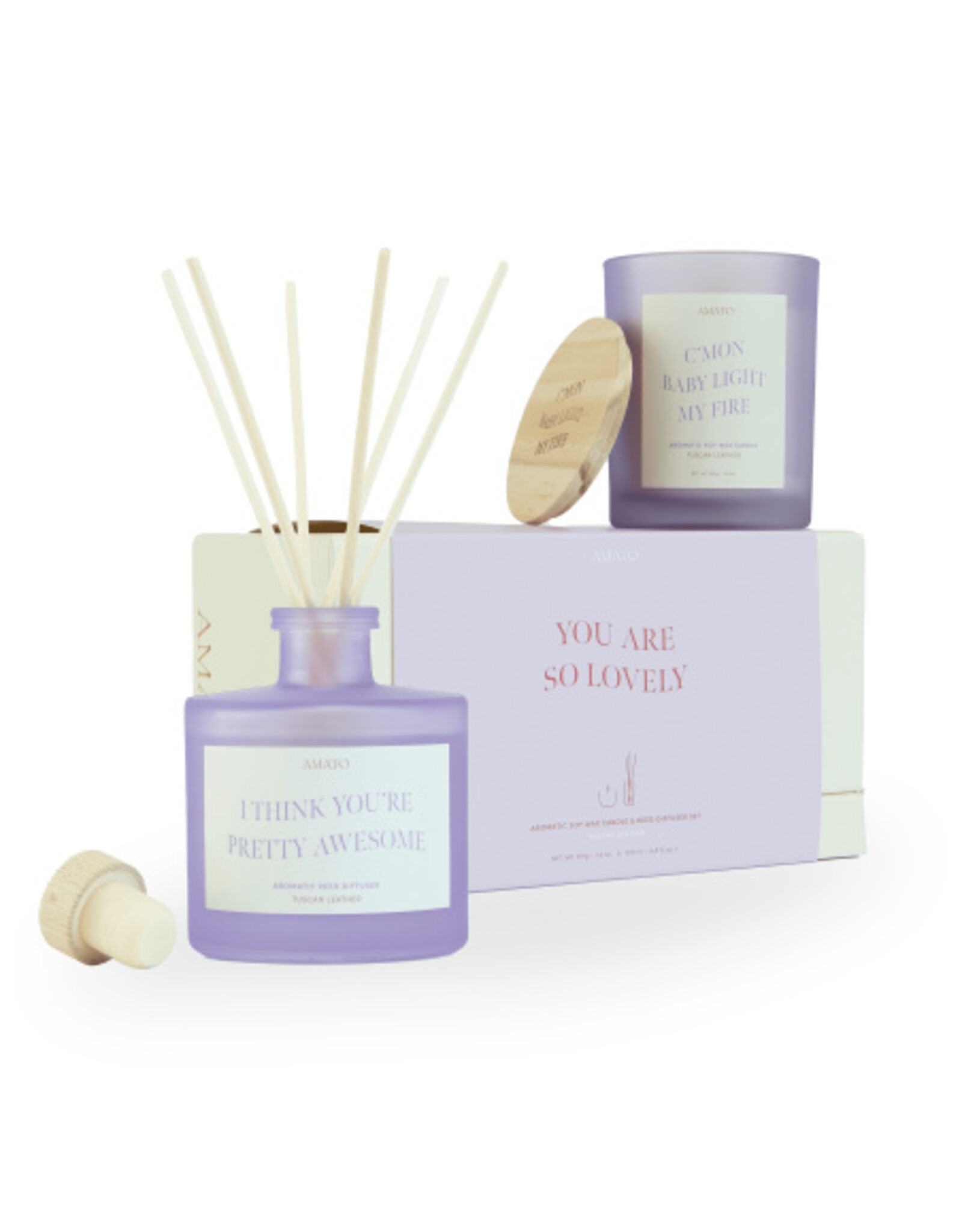 Geschenkdoos geurkaars + geurstokjes Tuscan leather