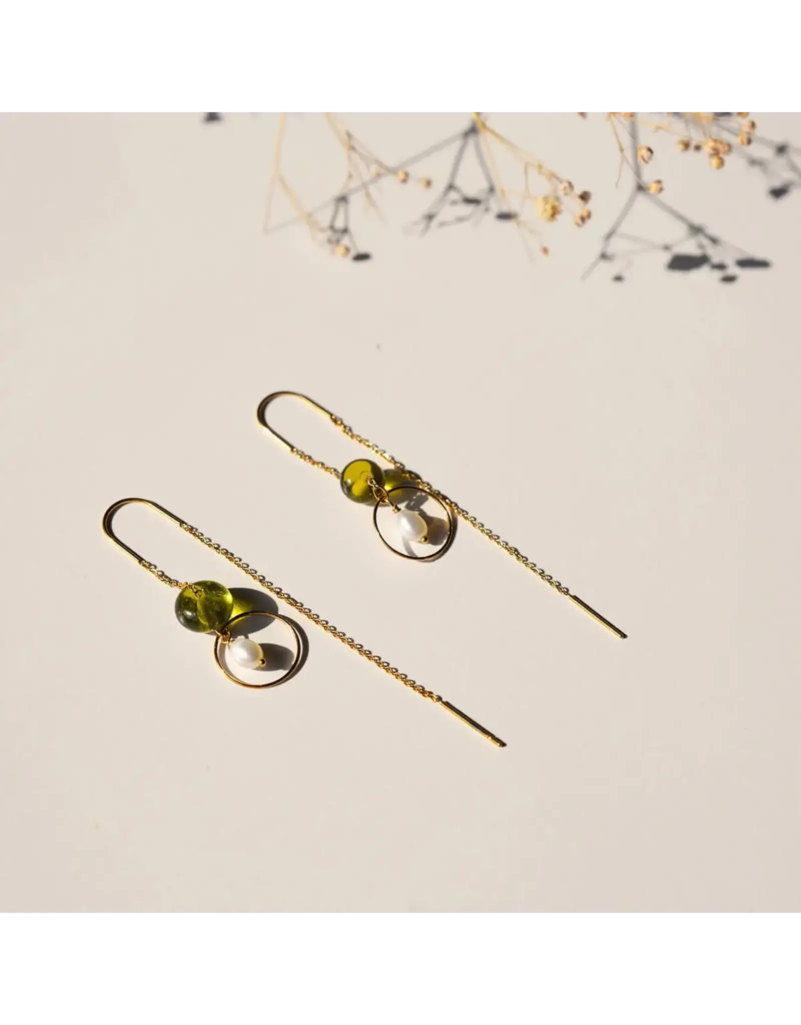 Oorhangers bottlegreen + pearl