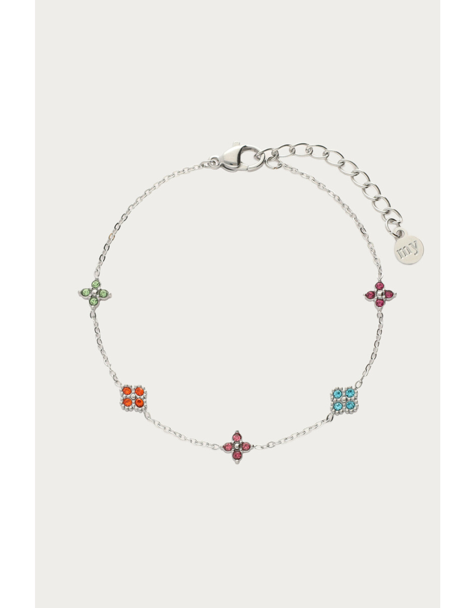 Armband klavertjes multi zilver