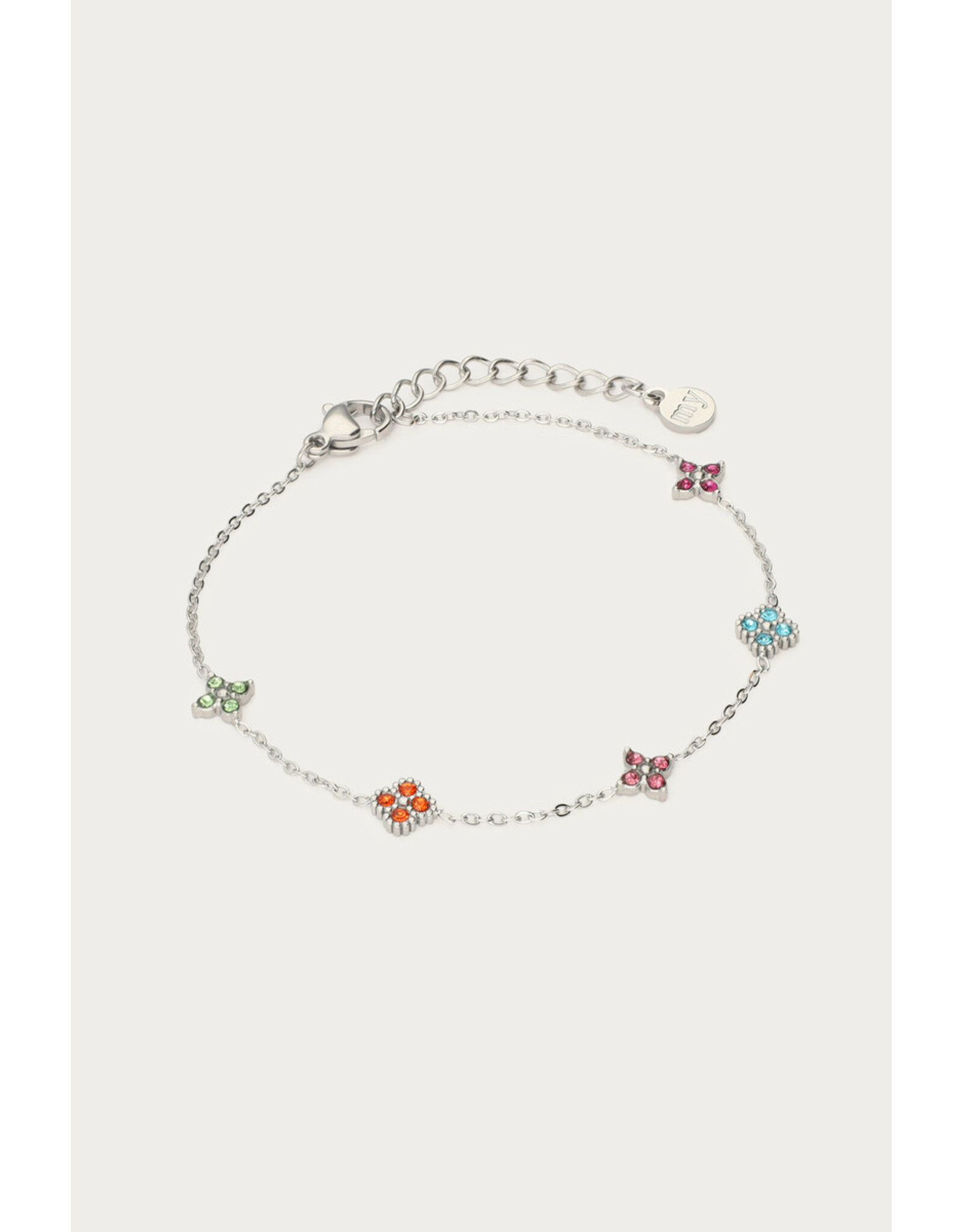 Armband klavertjes multi zilver