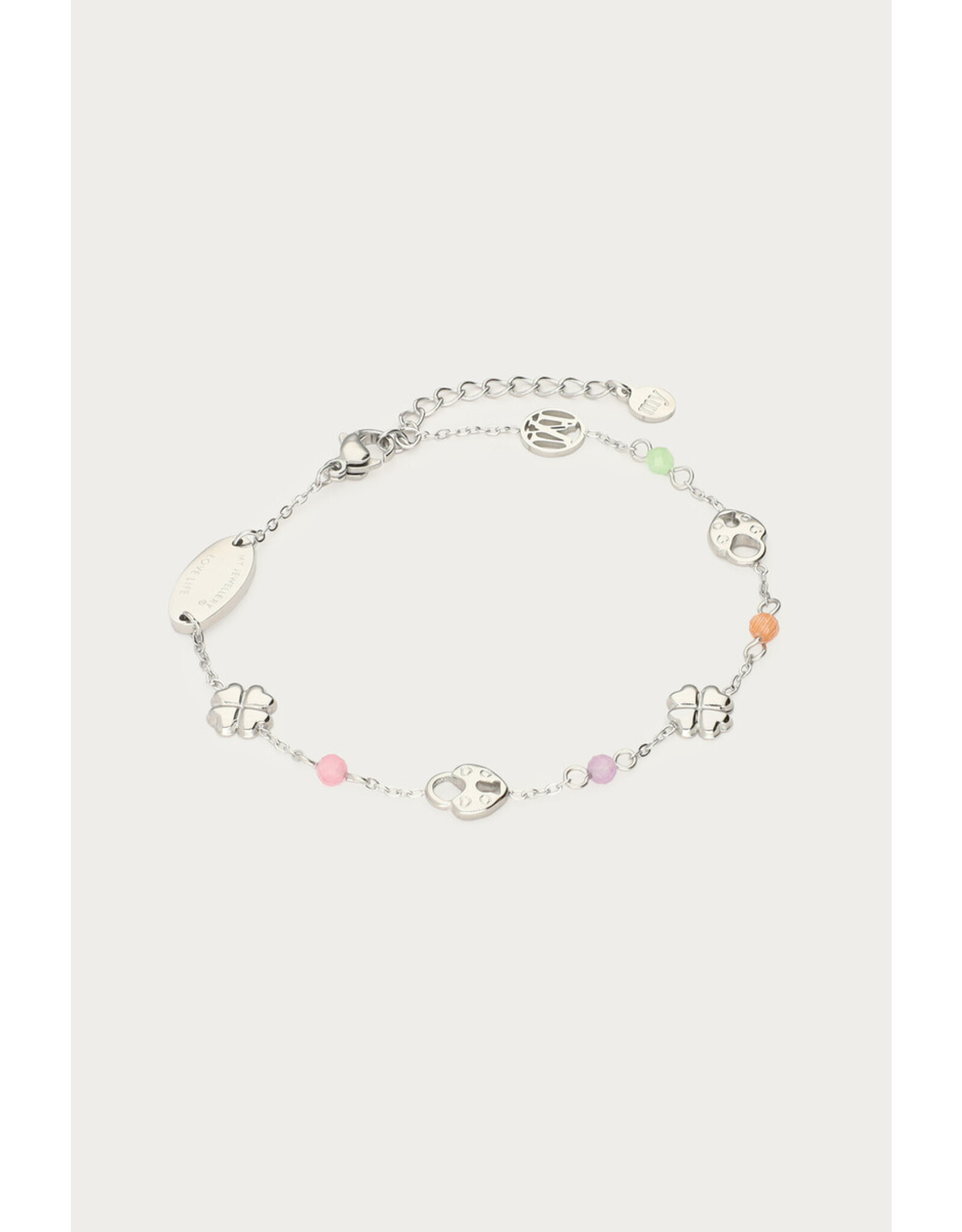 Armband klaver en slotje zilver