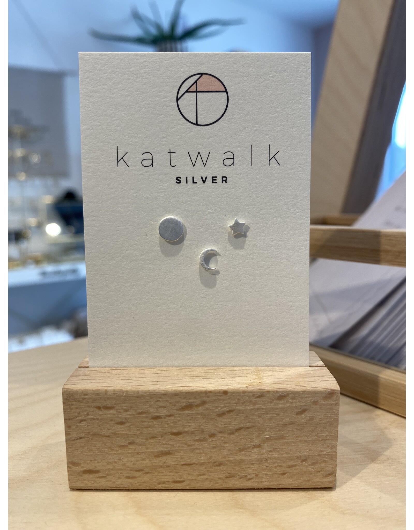Studs maan-ster-dot zilver