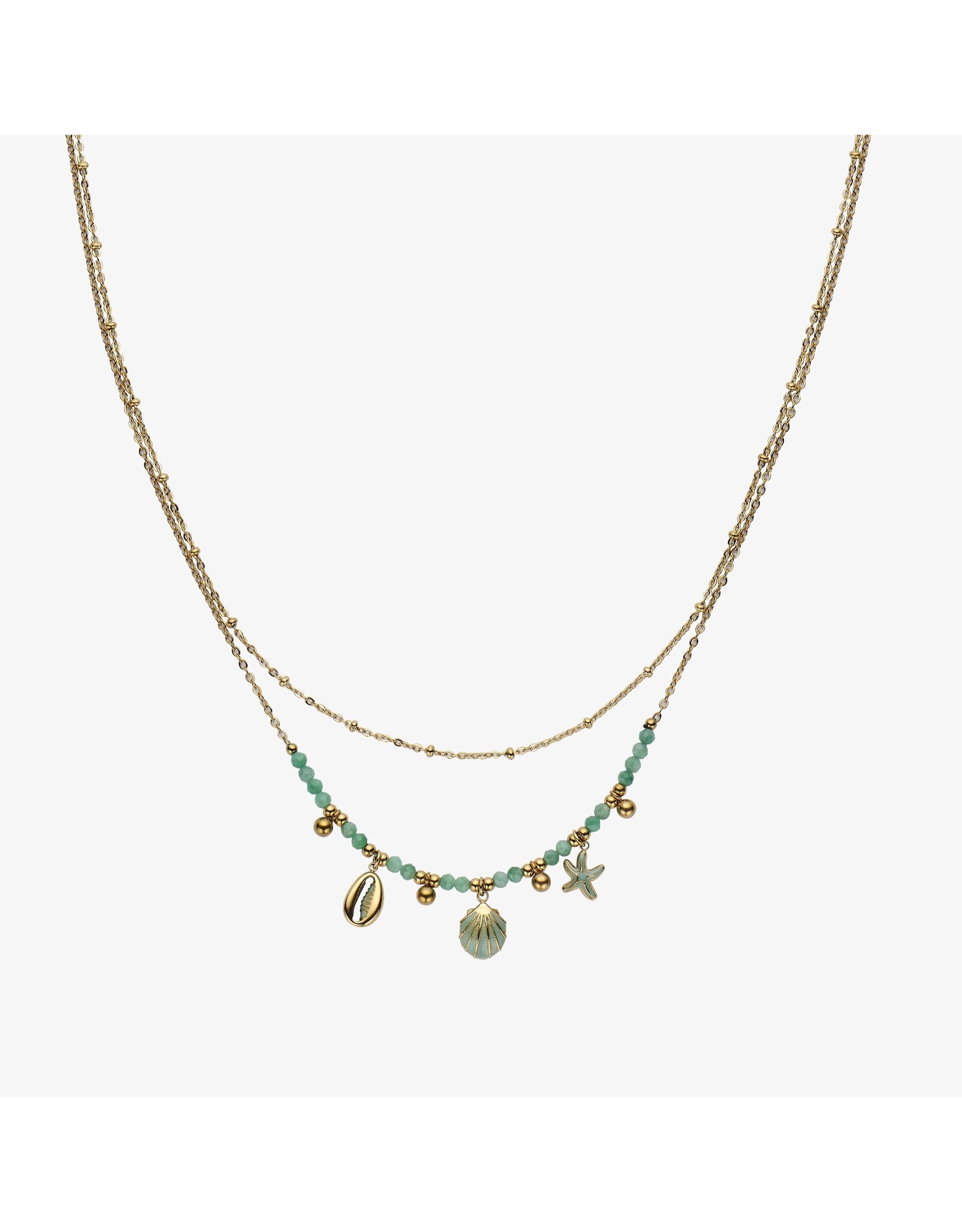 Dubbele ketting schelpjes turquoise
