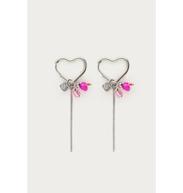 Oorringen hart bedels roze zilver