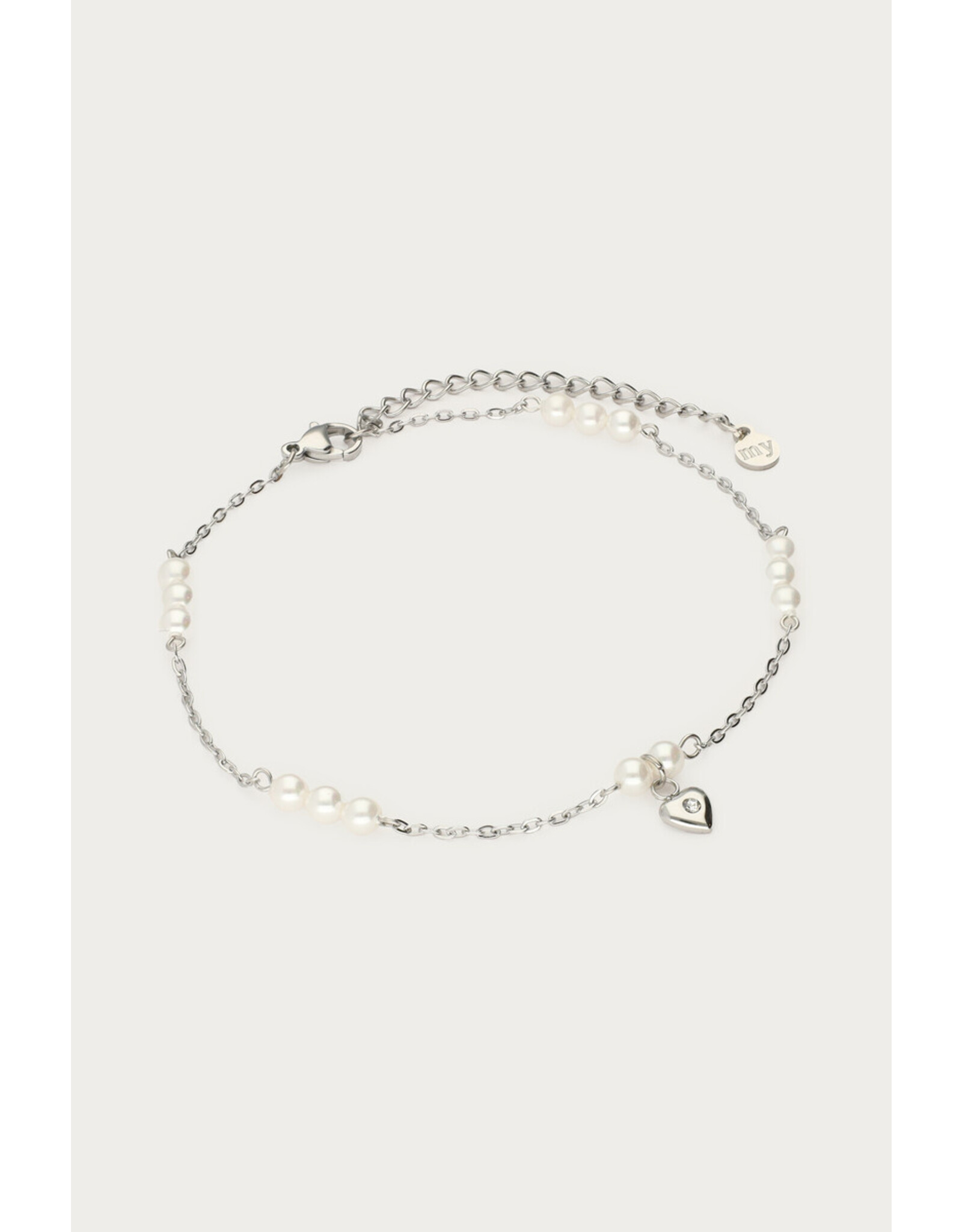 Enkelbandje hartje + parels zilver