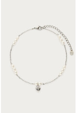 Enkelbandje hartje + parels zilver