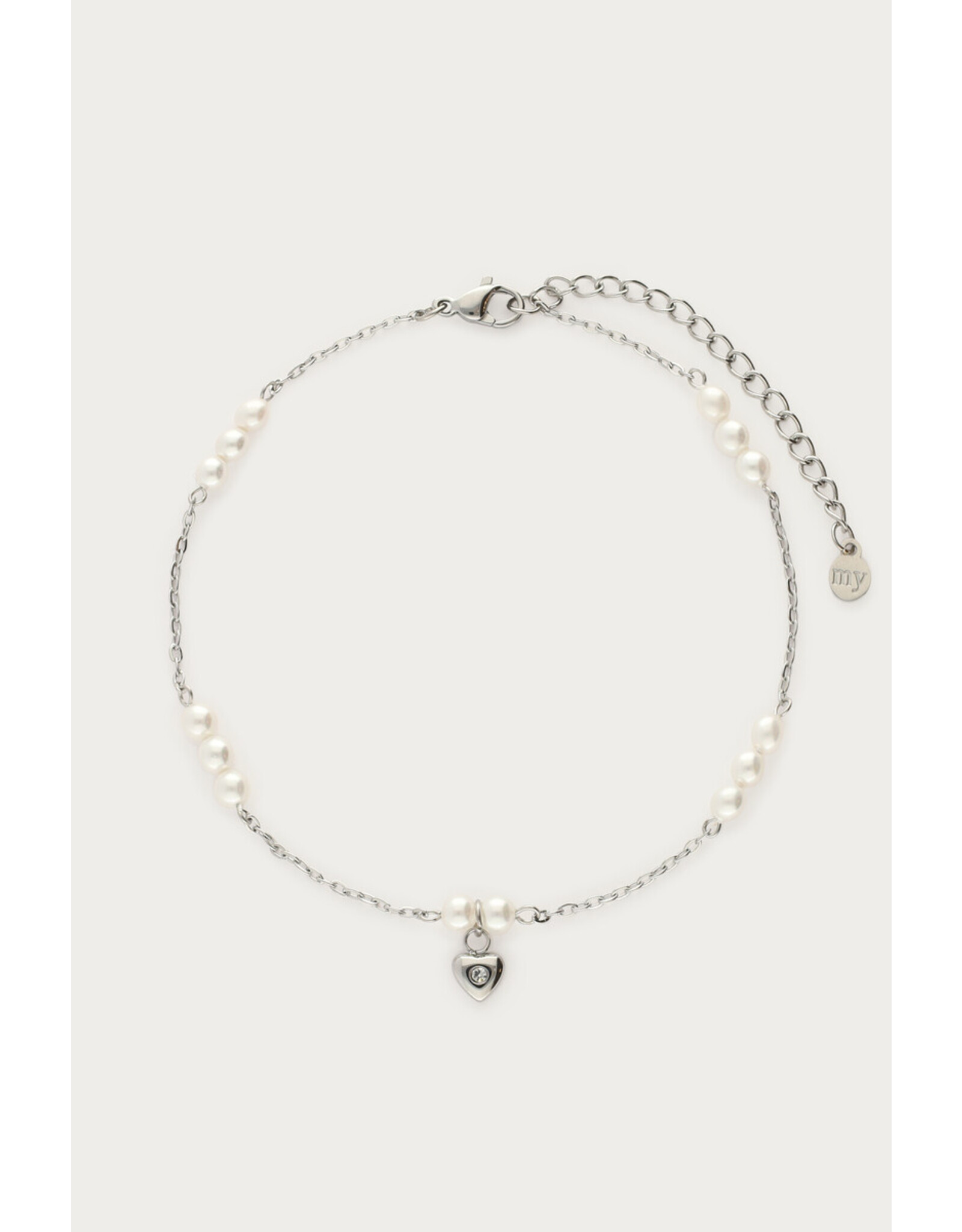 Enkelbandje hartje + parels zilver