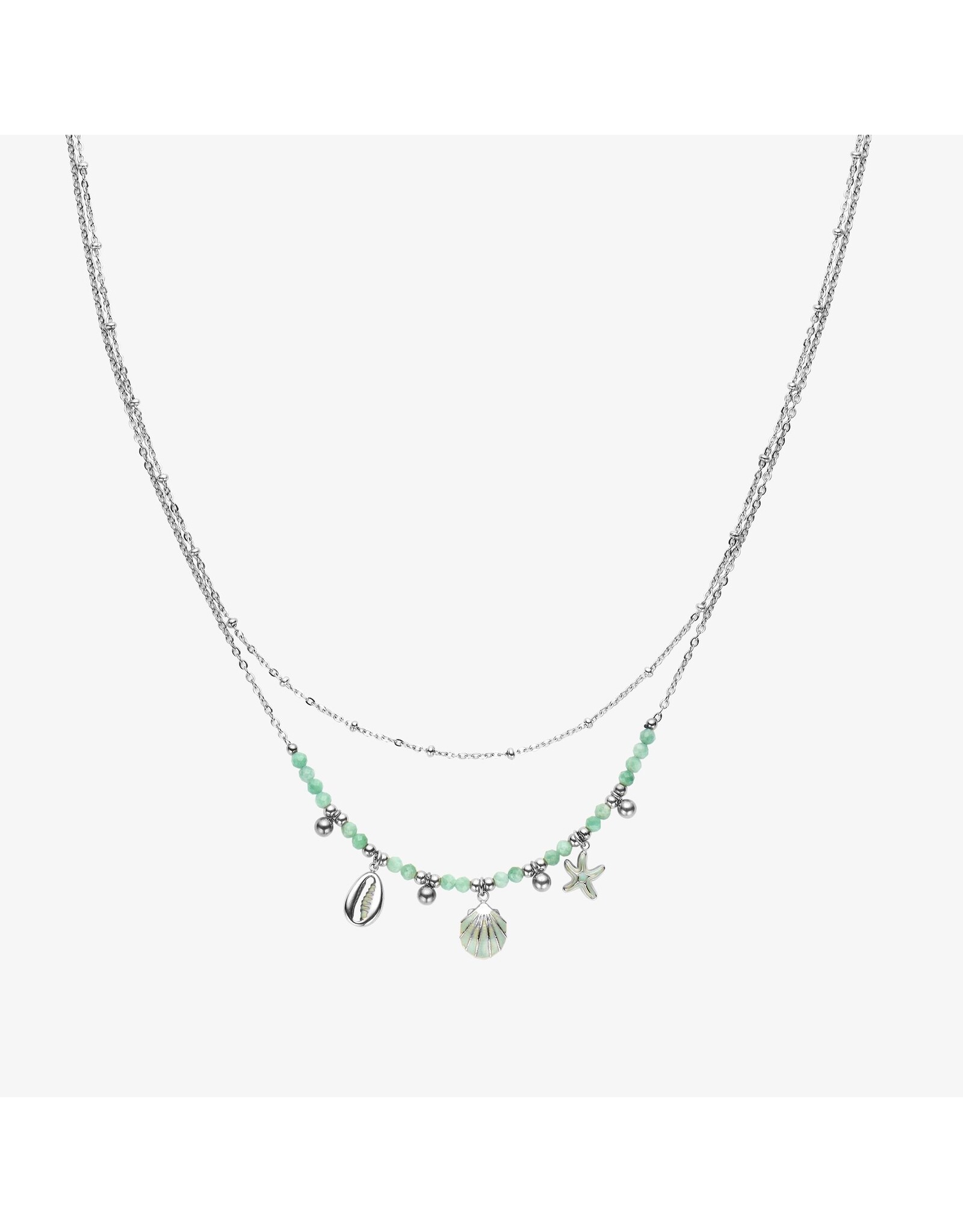 Dubbele ketting schelpjes turquoise zilver