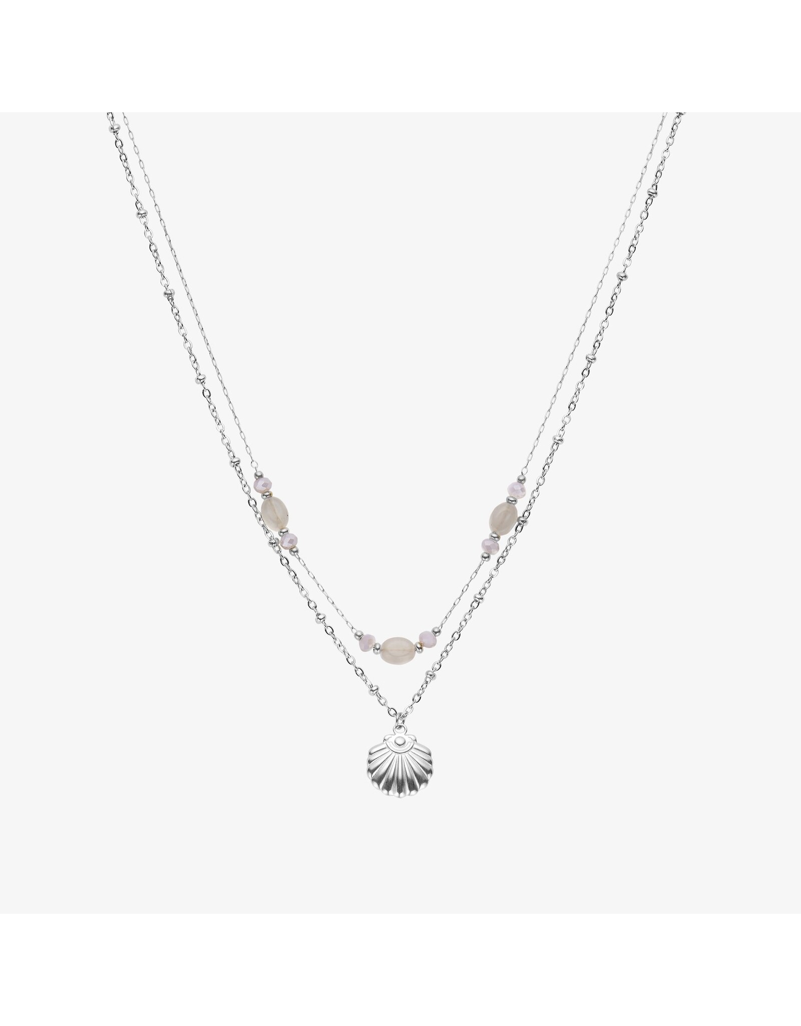 Ketting dubbel schelp zilver