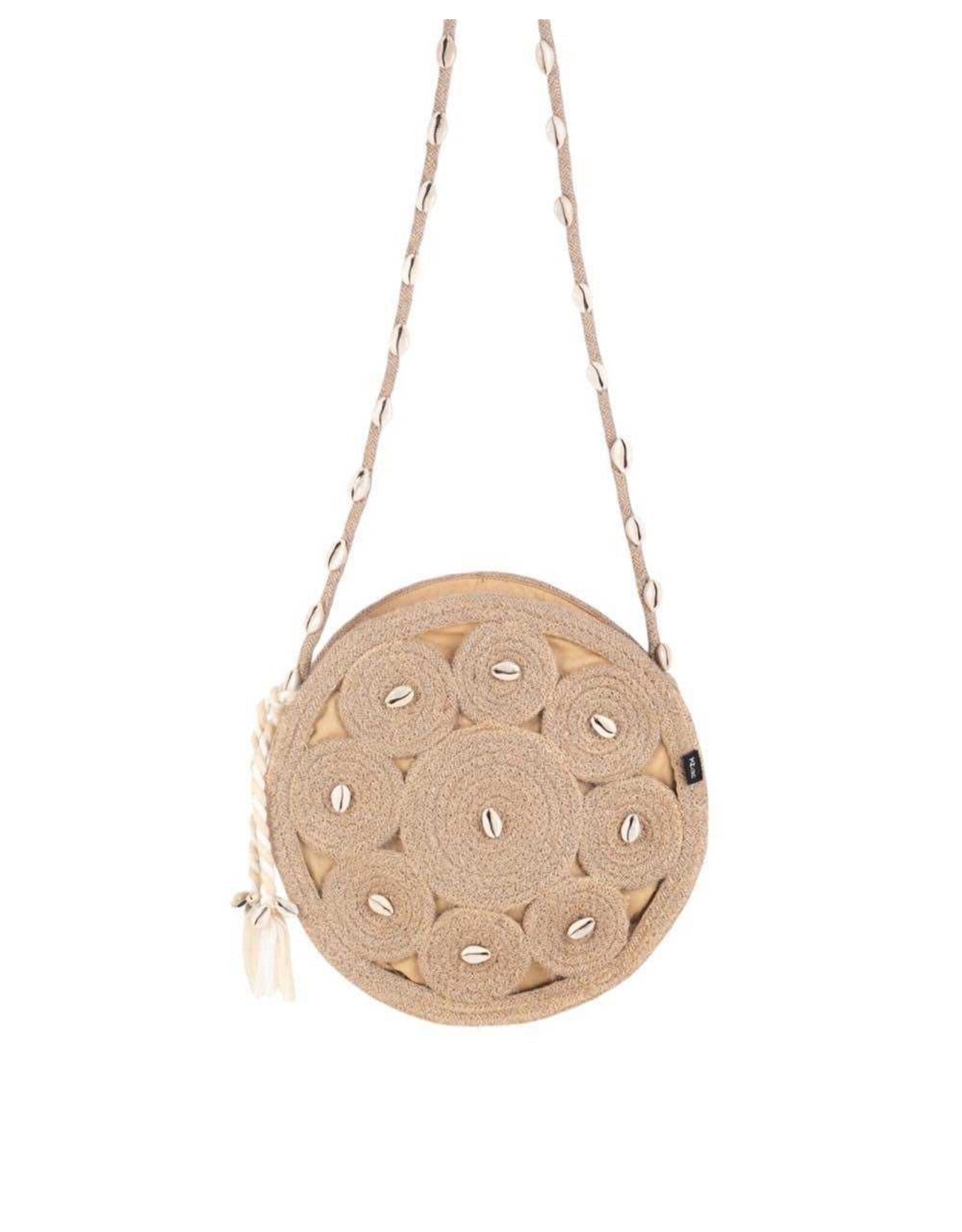 Handtas jute schelpjes rond
