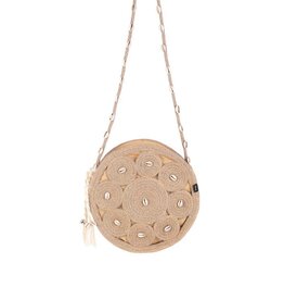 Handtas jute schelpjes rond