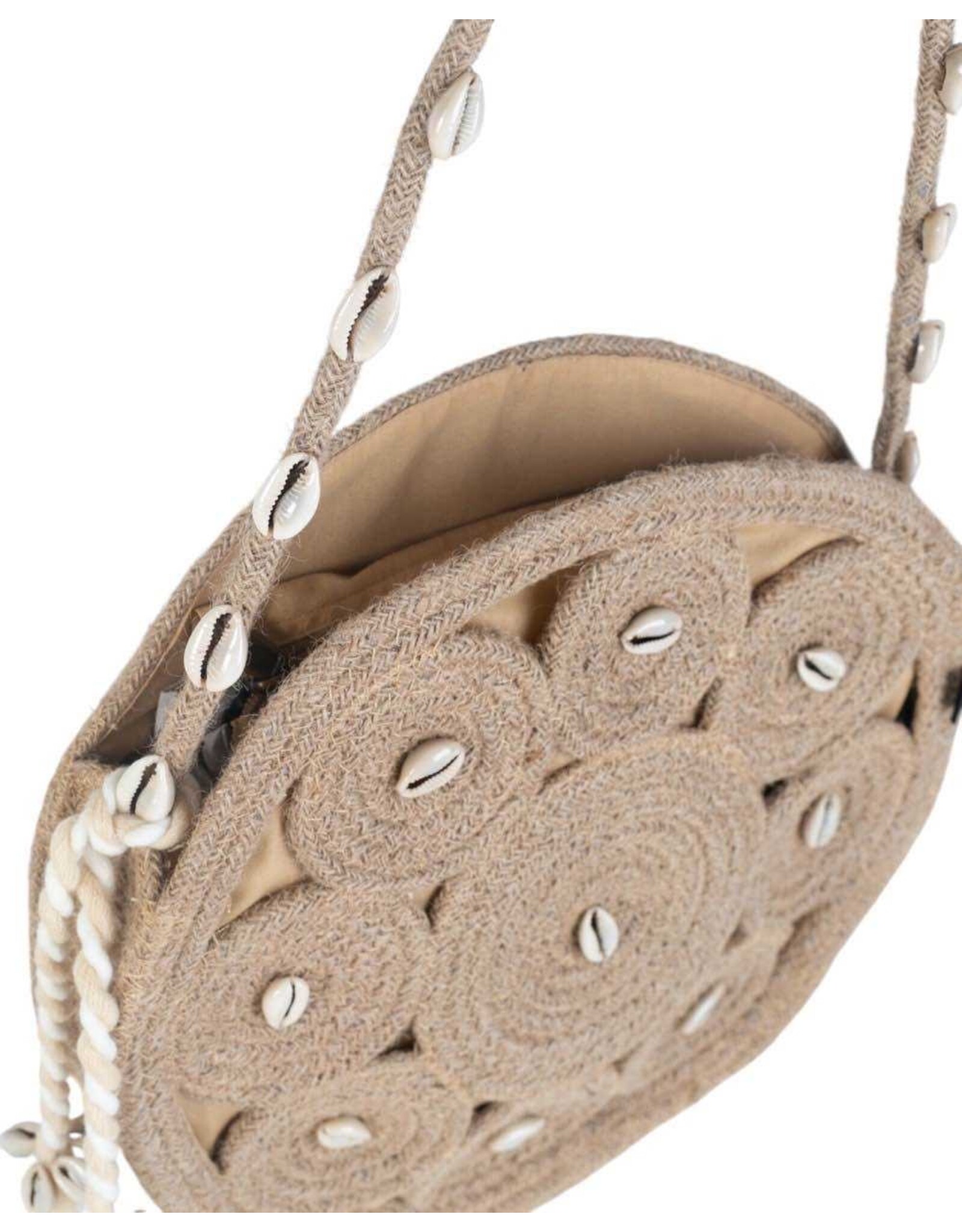 Handtas jute schelpjes rond
