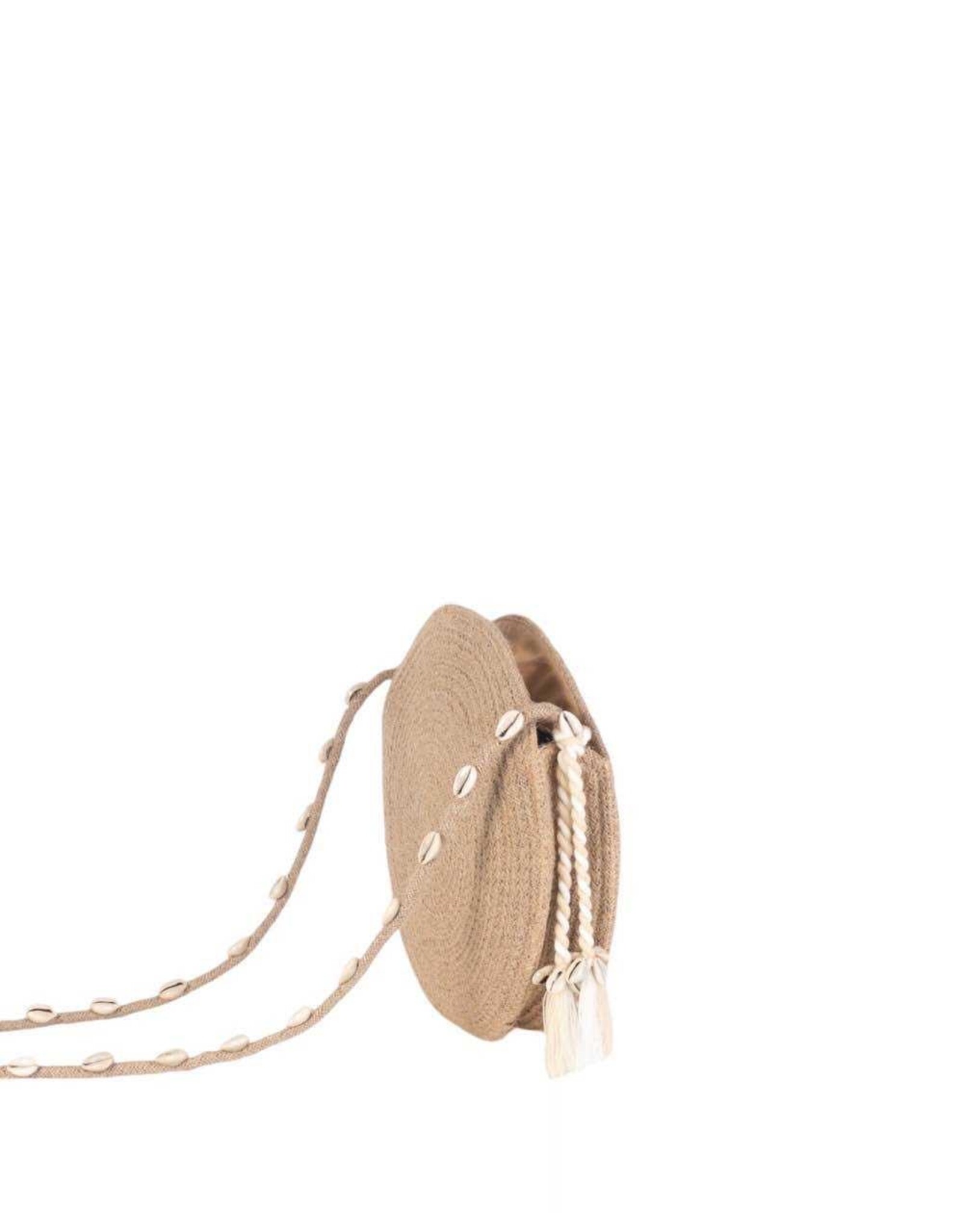 Handtas jute schelpjes rond