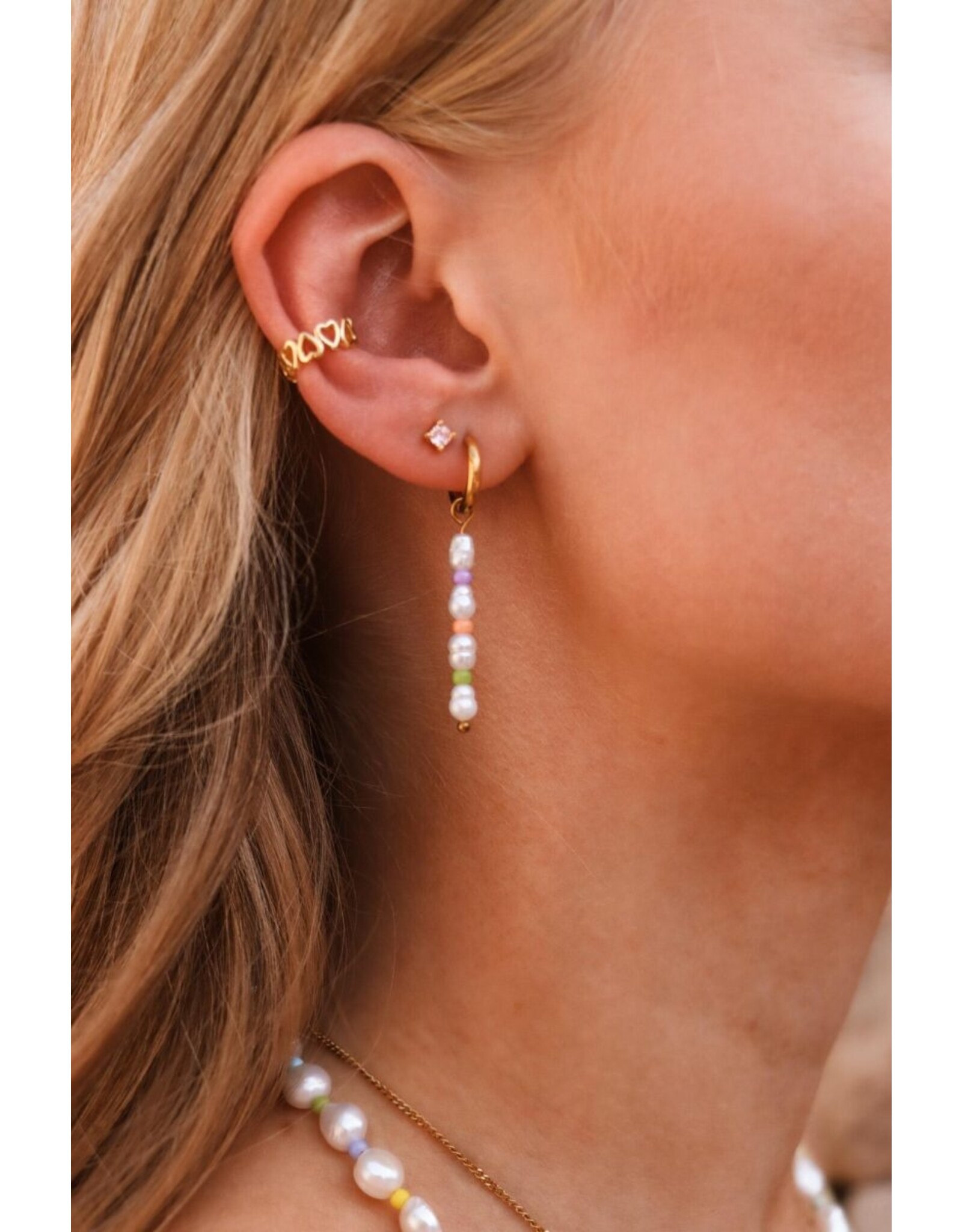 Oorring Parels pastel 1 stuk