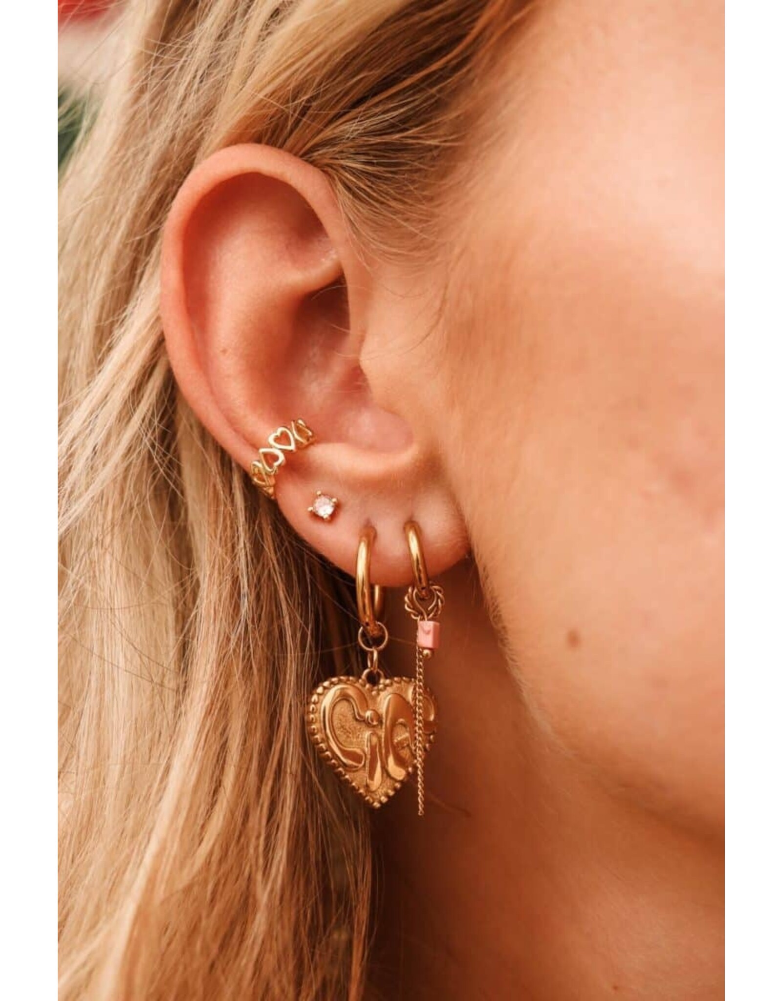 Oorring enkel Chain rosa