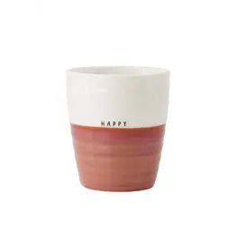 Koffiemok happy wit/burgundy