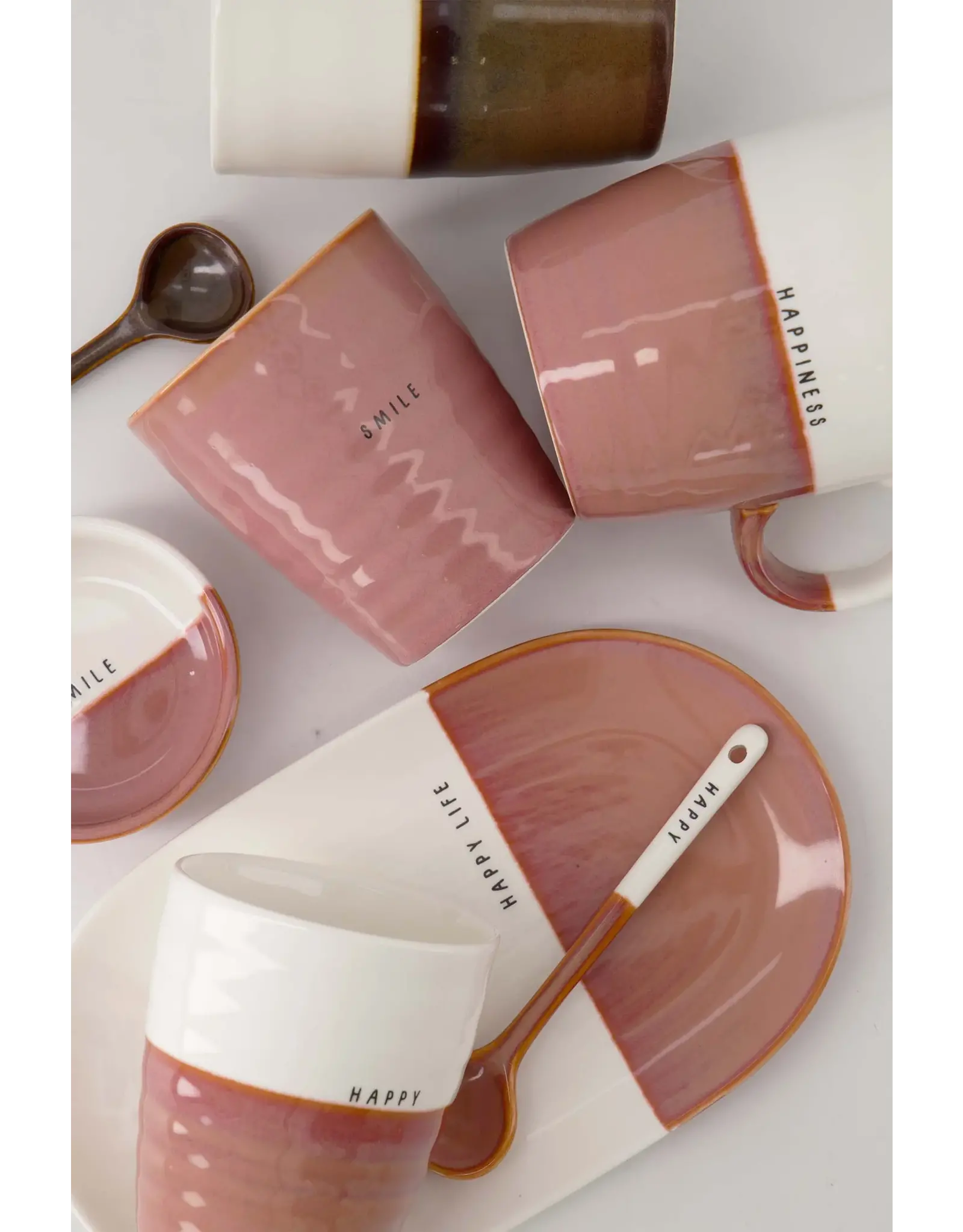 Koffiemok happy wit/burgundy