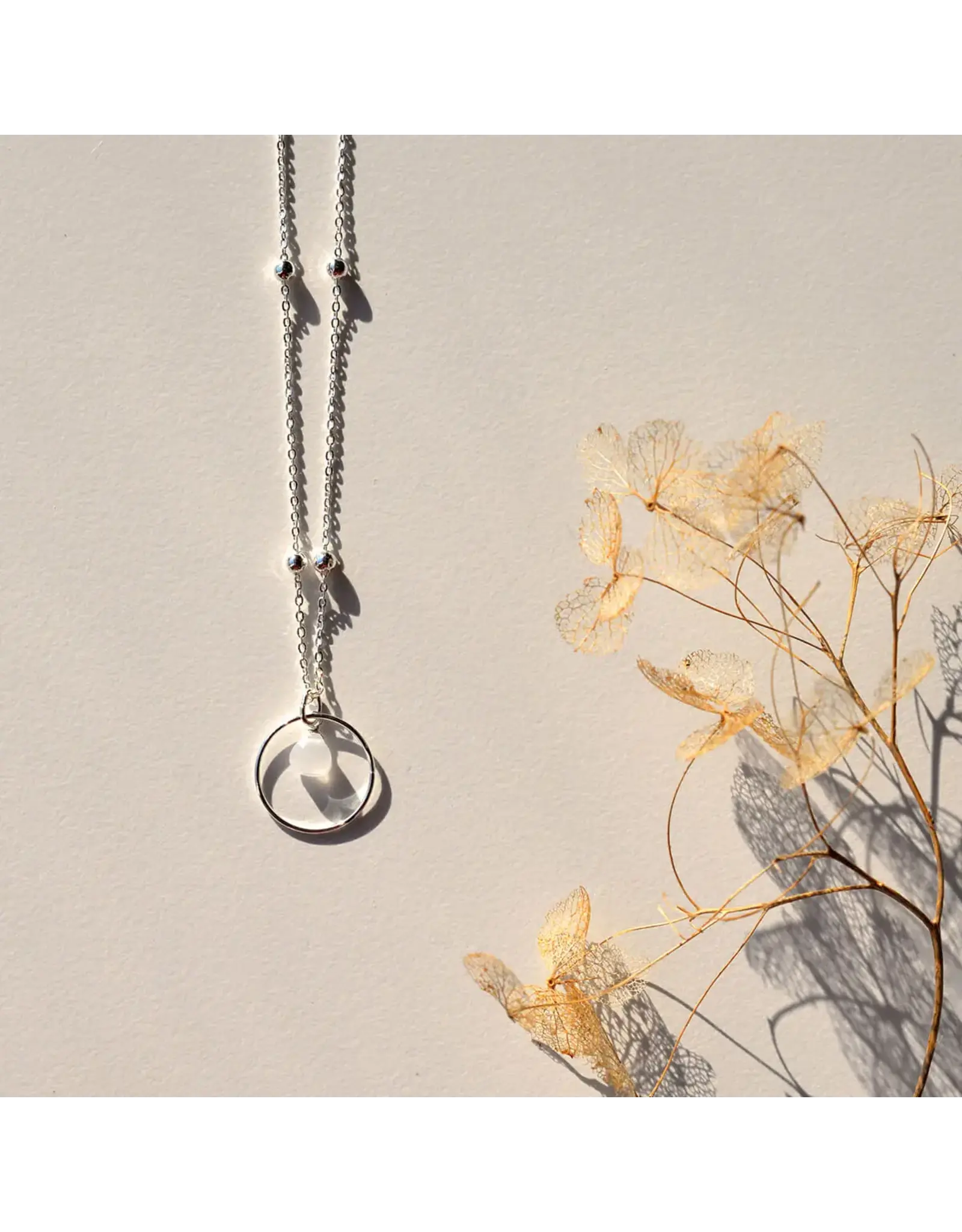 Ketting cirkel pink silver