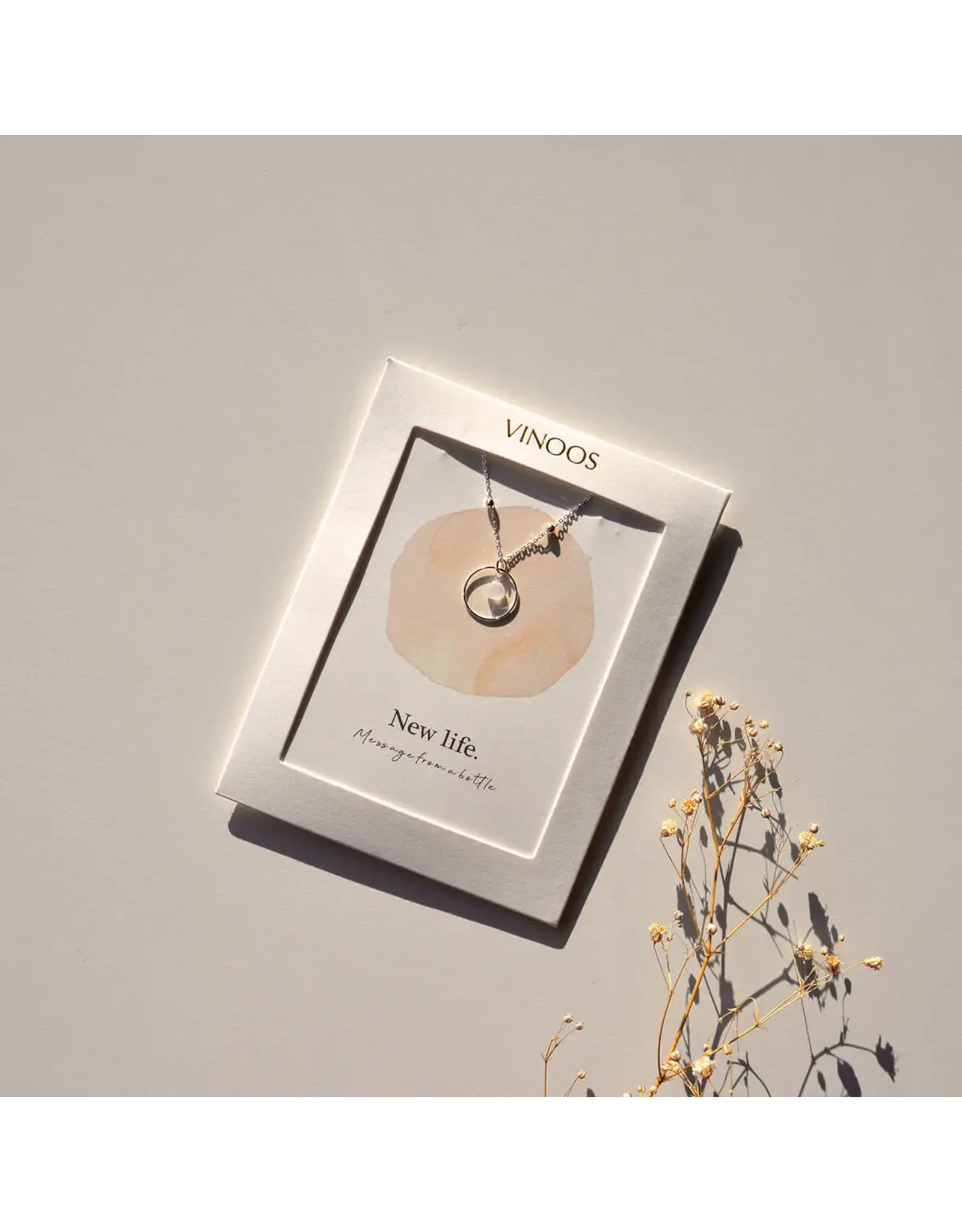 Ketting cirkel pink silver