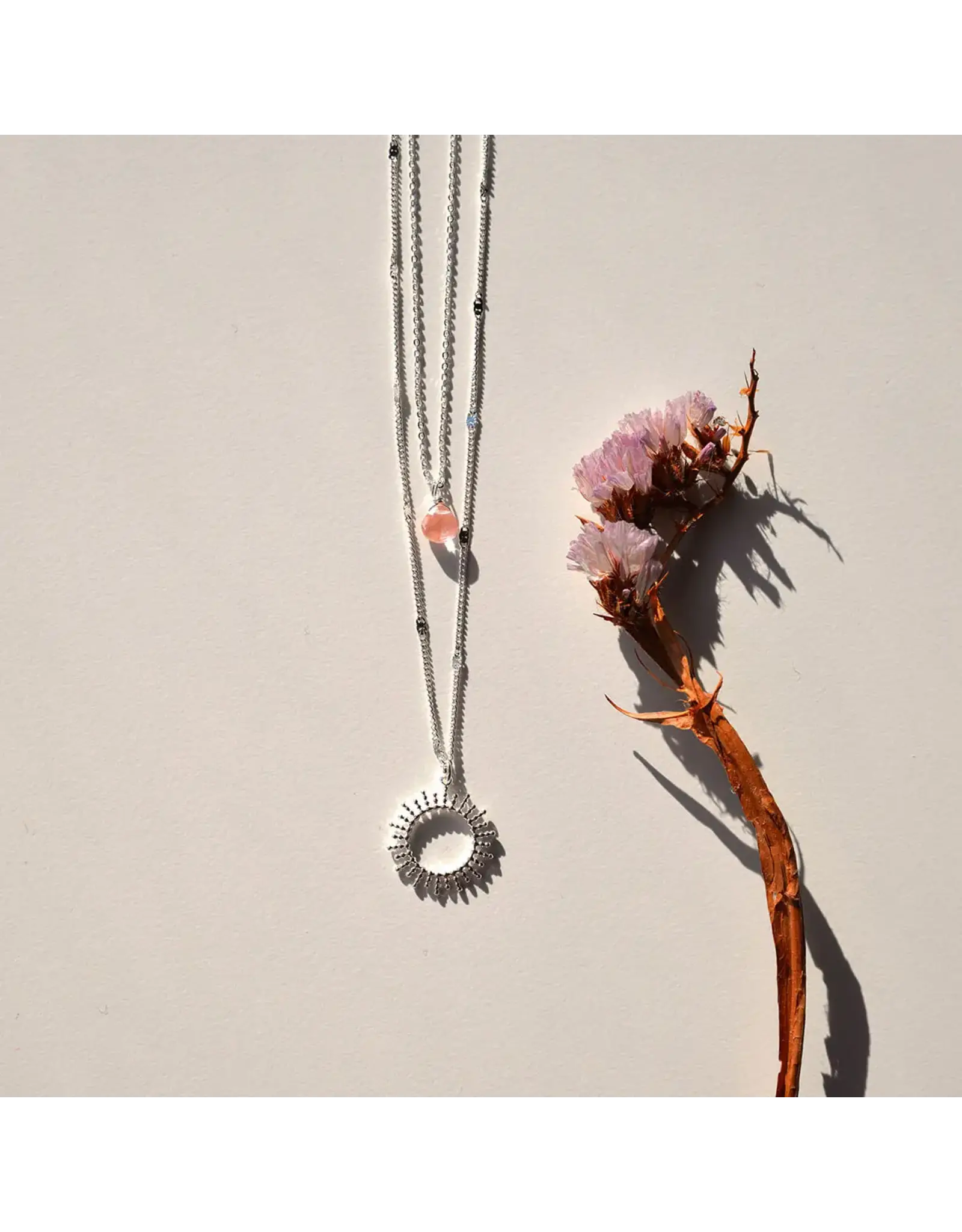 Ketting dubbel pink silver
