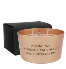Geurkaars flessenpost Wishing you wonderfull times