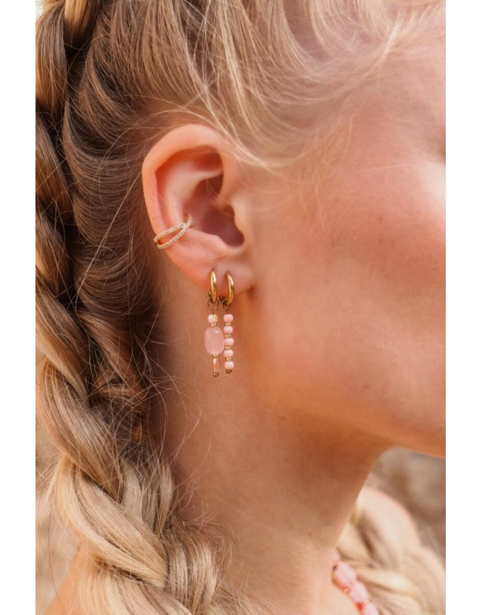 Oorring enkel pink dottie