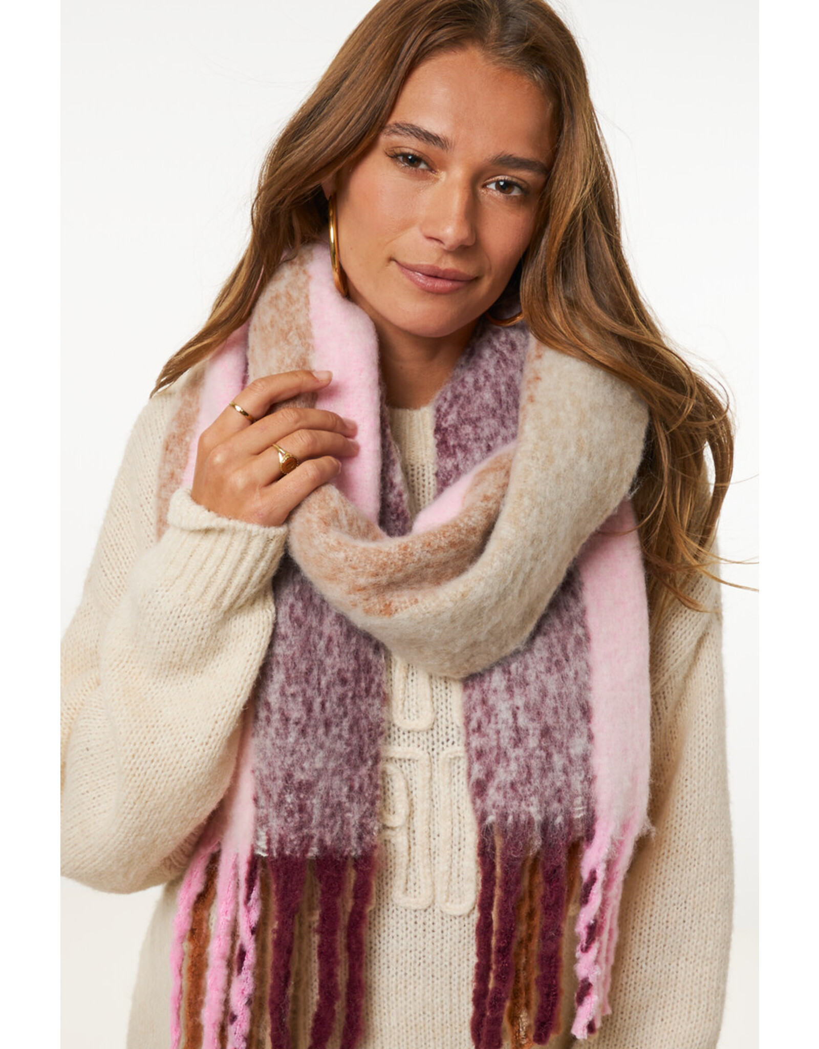 Sjaal strepen Roze/burgundy
