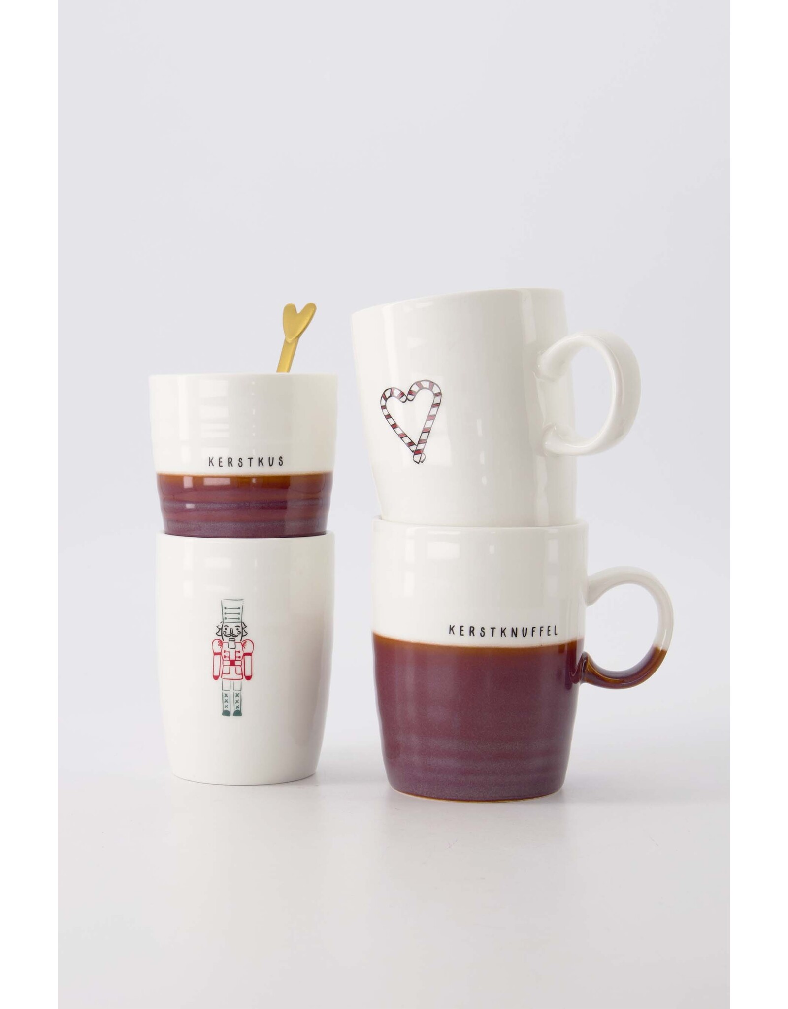 Koffiemok kerstkus wit/donkerrood