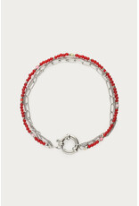 Armband driedubbel bordeaux zilver