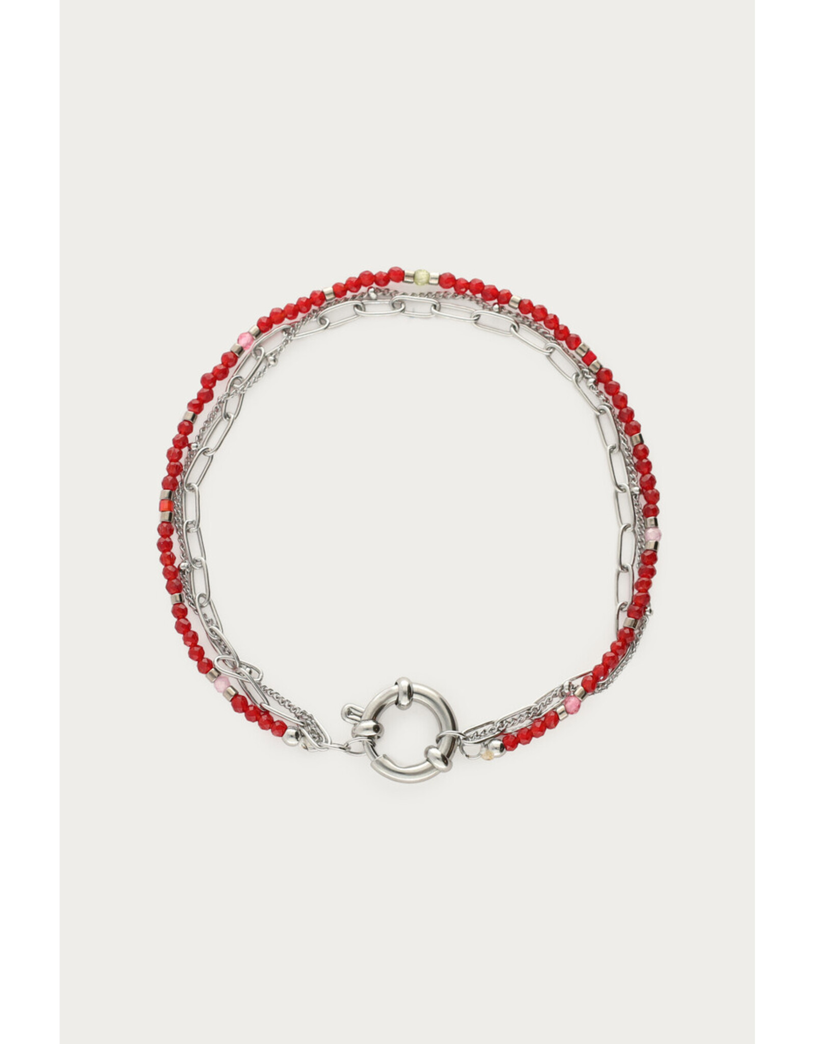 Armband driedubbel bordeaux zilver