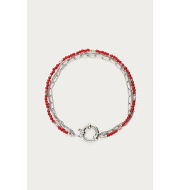 Armband driedubbel bordeaux zilver