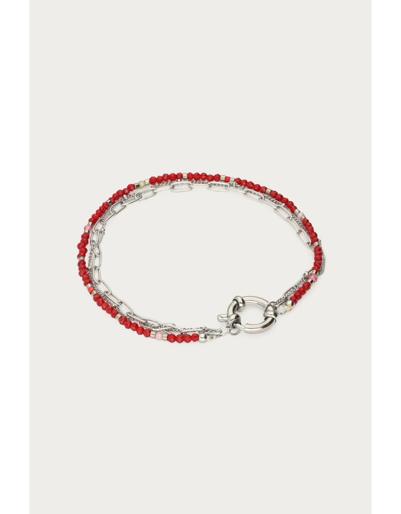 Armband driedubbel bordeaux zilver