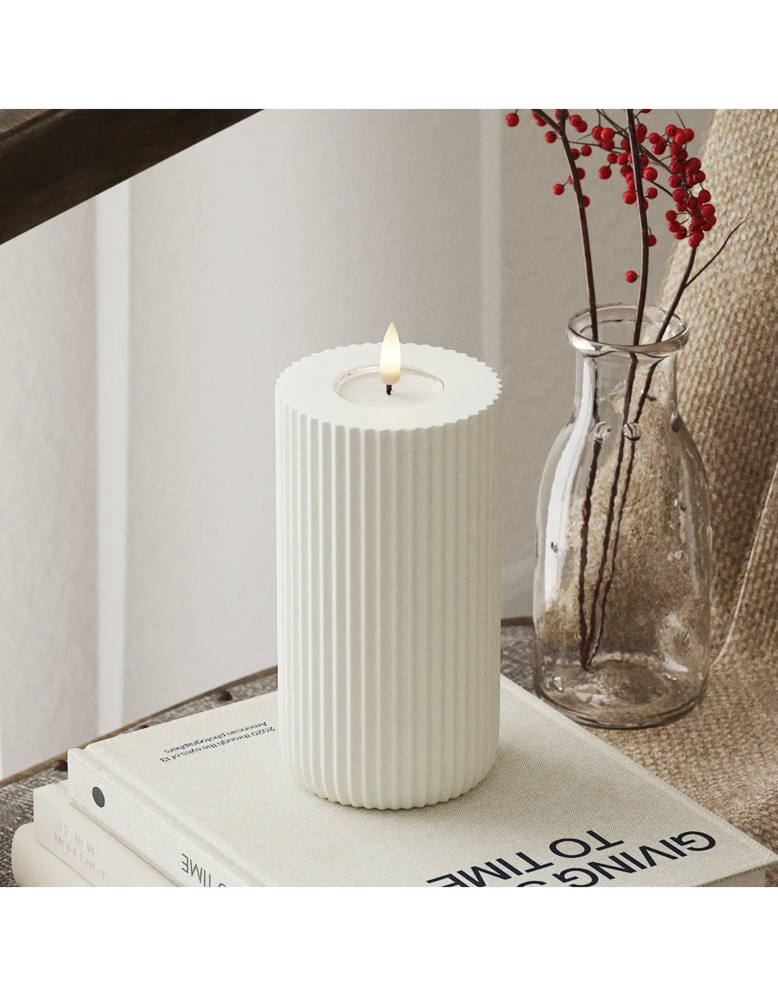 Led kaars streep wit 15cm