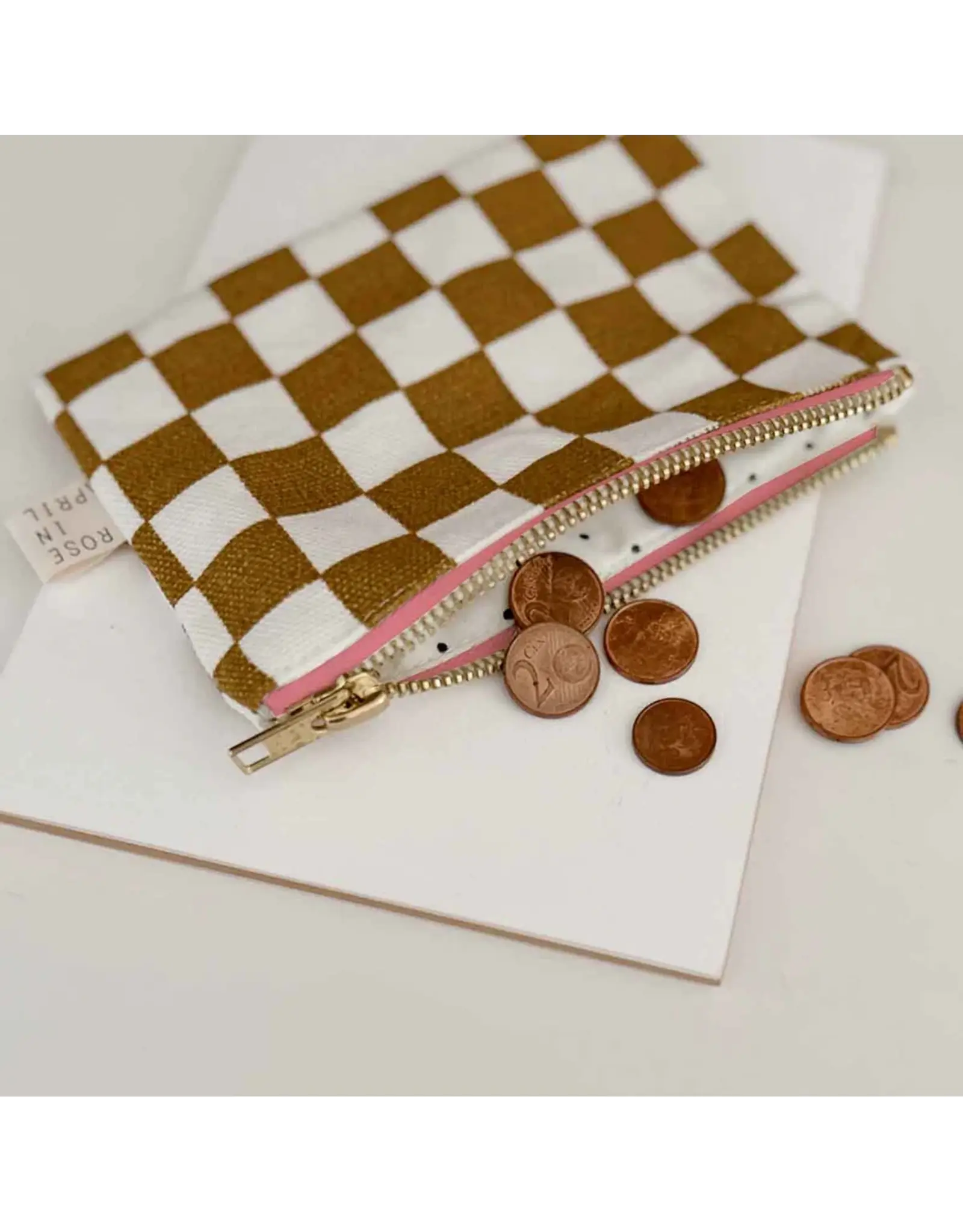 Portemonnee Caramel/ecru check