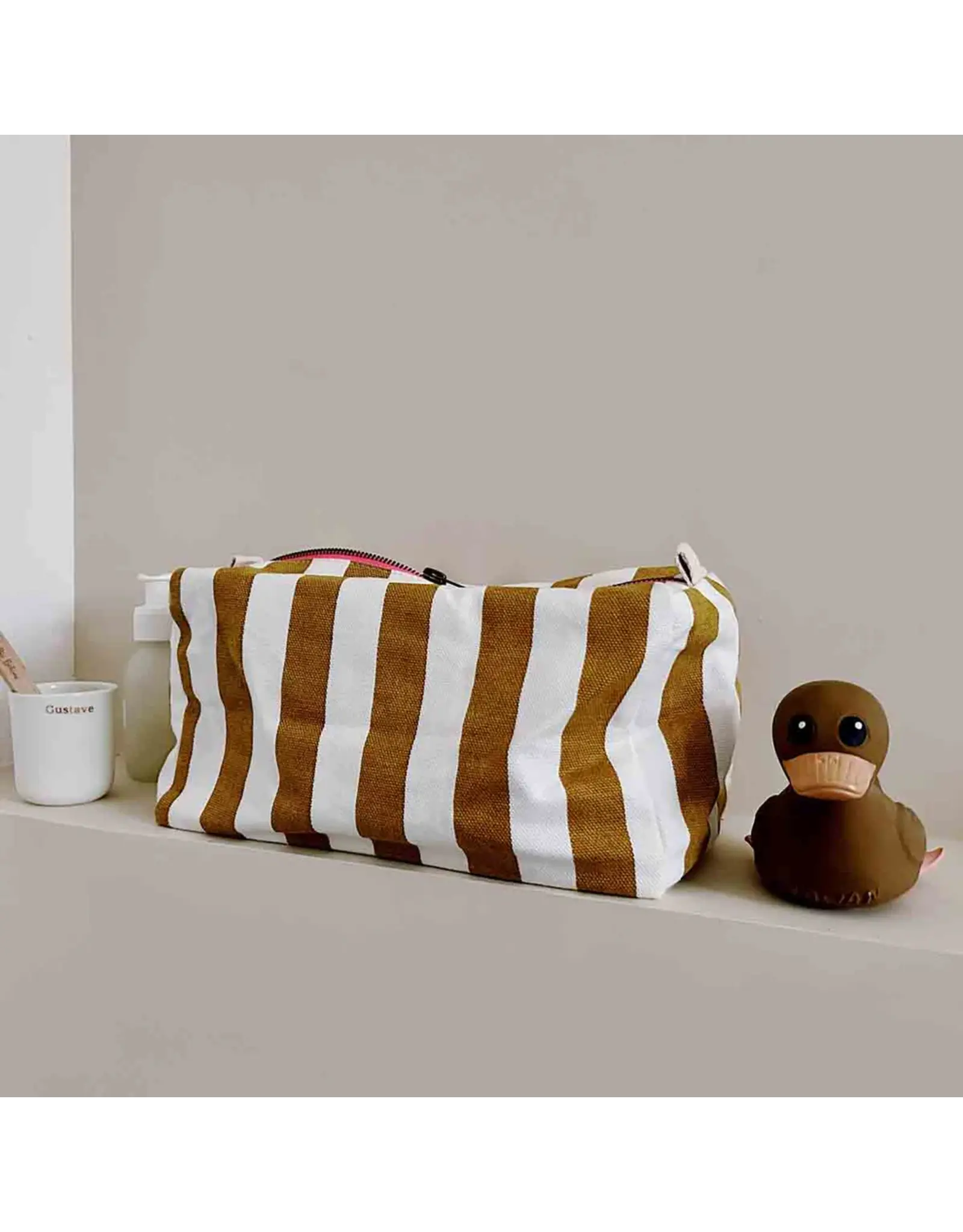 Toilettas Caramel/ecru streep