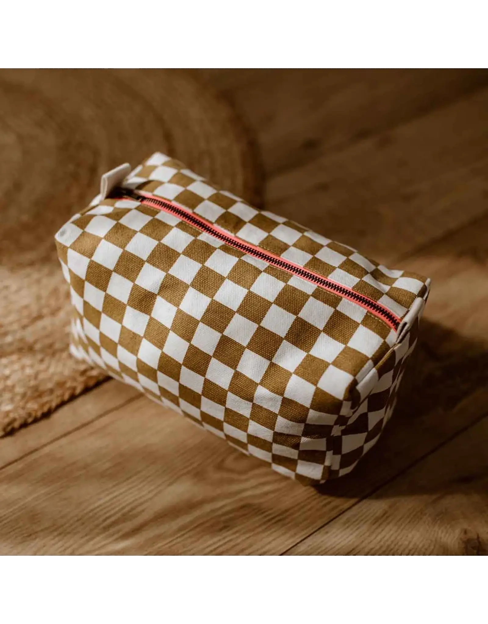 Toilettas Caramel/ecru check