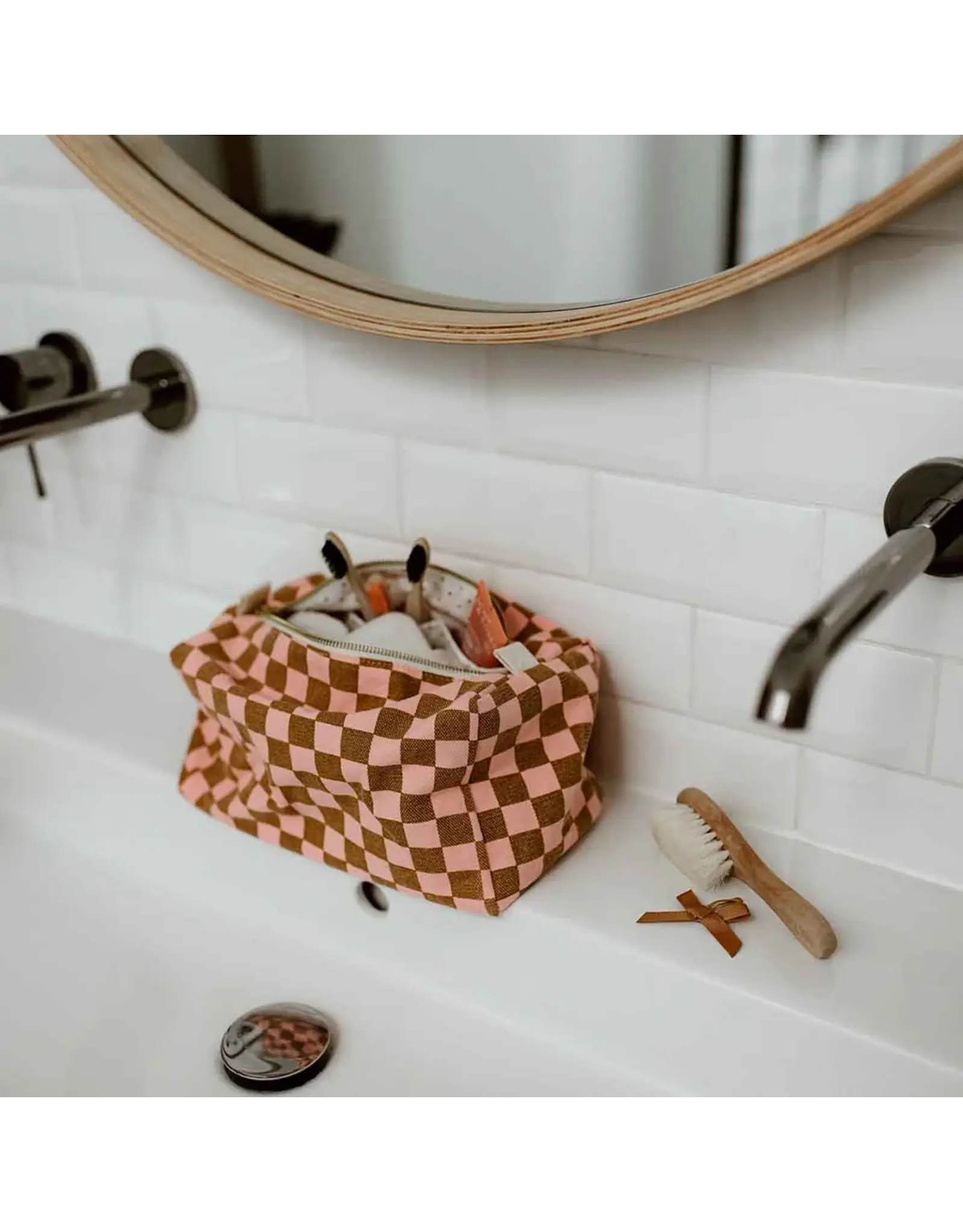 Toilettas Caramel/roze check