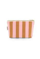 Make-up tasje Caramel/roze streep