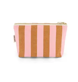 Make-up tasje Caramel/roze streep